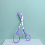 Pink eyebrow trimming scissors with built-in comb - stainless steel, precise grooming tool, creating perfect eyebrows